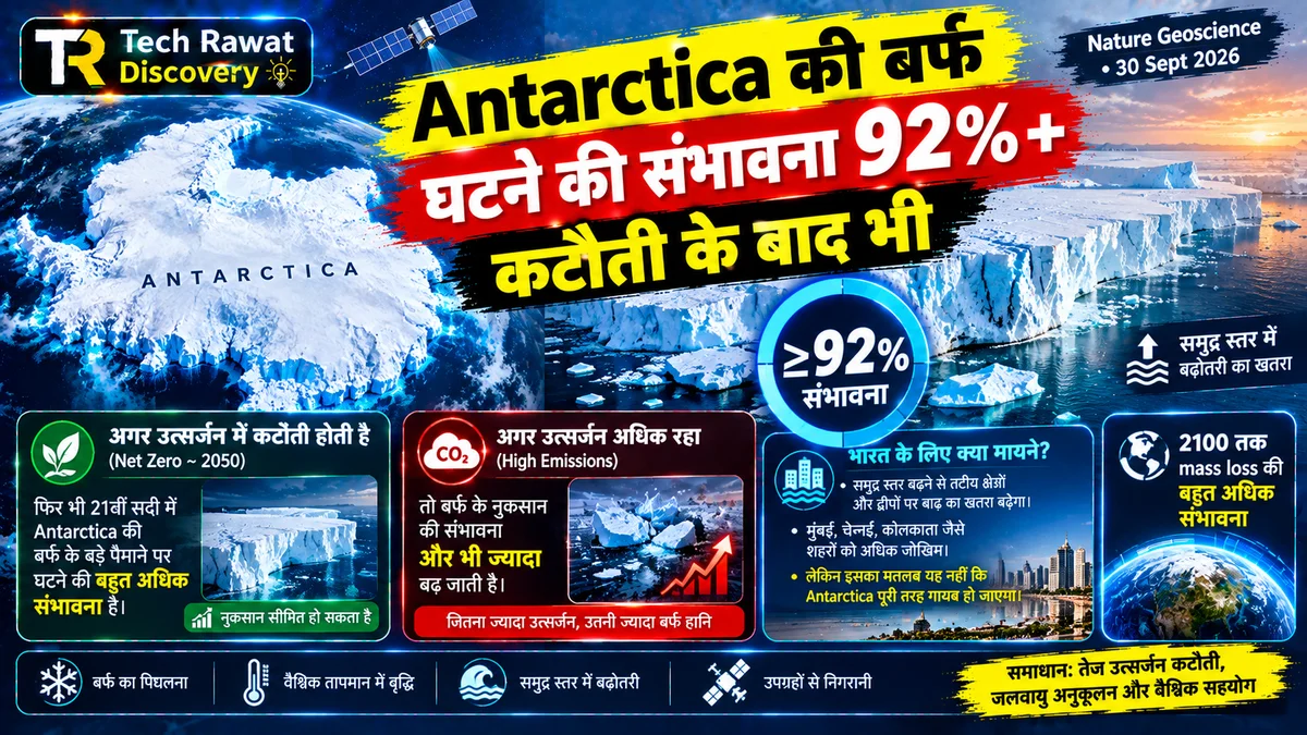 Antarctica की बर्फ घटने की संभावना 92%+, कटौती के बाद भी