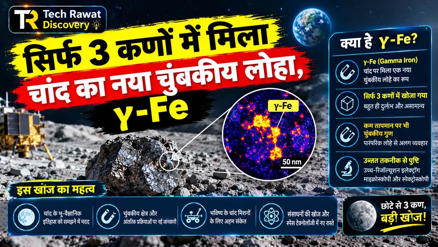 सिर्फ 3 कणों में मिला चांद का नया चुंबकीय लोहा, γ-Fe