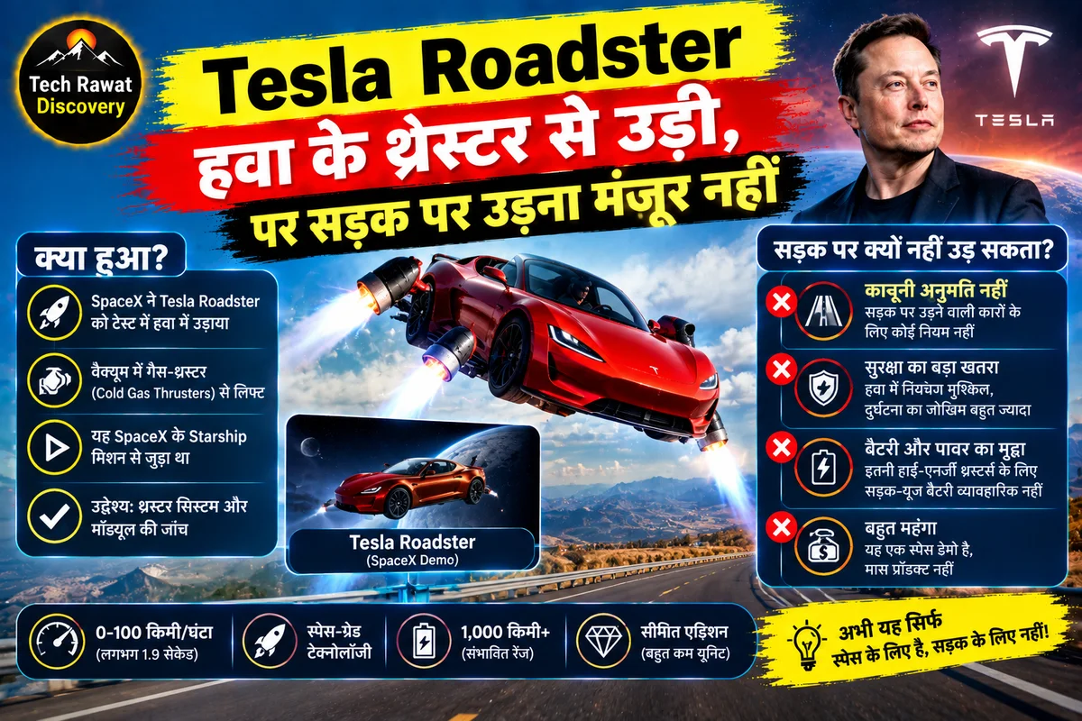 Tesla Roadster हवा के थ्रस्टर से उड़ी, पर सड़क पर उड़ना मंज़ूर नहीं
