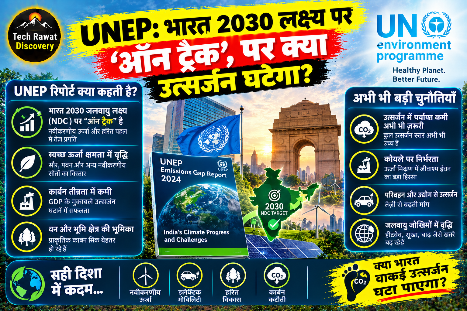 UNEP: भारत 2030 लक्ष्य पर ‘ऑन ट्रैक’, पर क्या उत्सर्जन घटेगा?